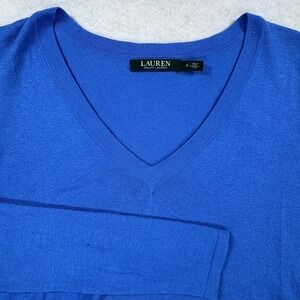 Lauren Ralph Lauren Blue Silk Blend V-Neck High-Low Sweater Womens Small